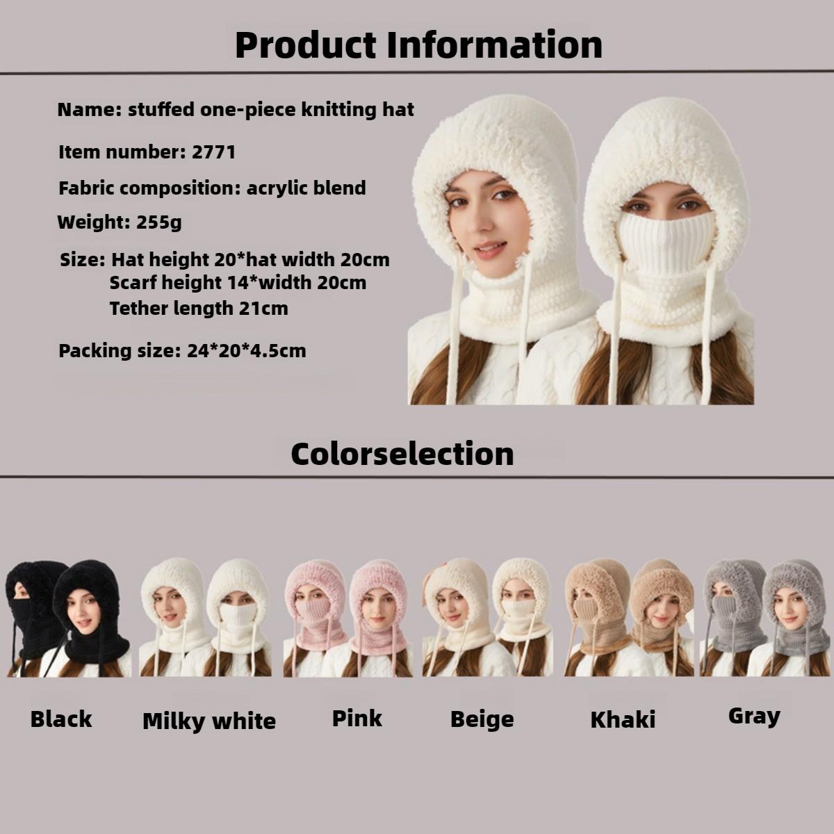 3 in 1 Beanie Hat For Women, Knitted Ski Scarf and Face Mask Set, Hooded One Piece Windproof Warm Snow Cap Balaclava Sherpa Hood